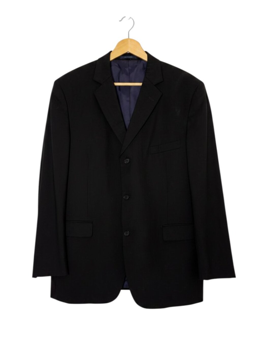 Material London Wool Blazer Jacket 3 Button Formal Business Men Black 44L